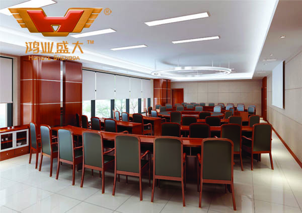 鴻業(yè)設計師根據(jù)要點2，為客戶設計的3D會議室家具擺放效果圖解決方案
